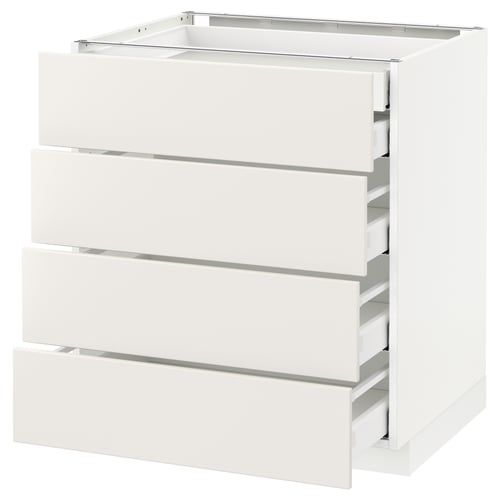 Plot: white METOD kitchen cabinet, square, four drawers, smooth design.