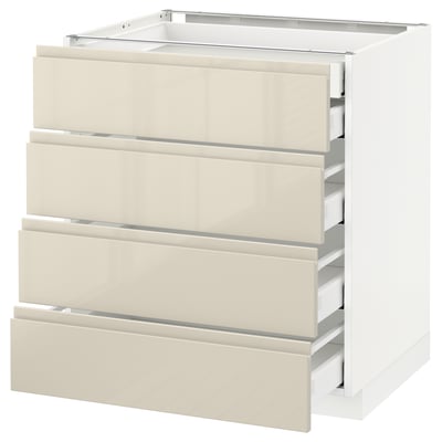 METOD Base cb 4 frnts/2 low/3 md drwrs, white Maximera/Voxtorp high-gloss light beige, 75x60x80 cm