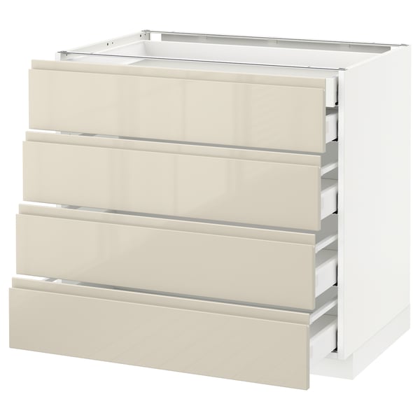 METOD Base cb 4 frnts/2 low/3 md drwrs, white Maximera/Voxtorp high-gloss light beige, 90x60x80 cm