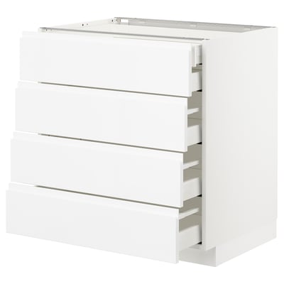 White METOD kitchen unit with glossy finish and 4 drawers.