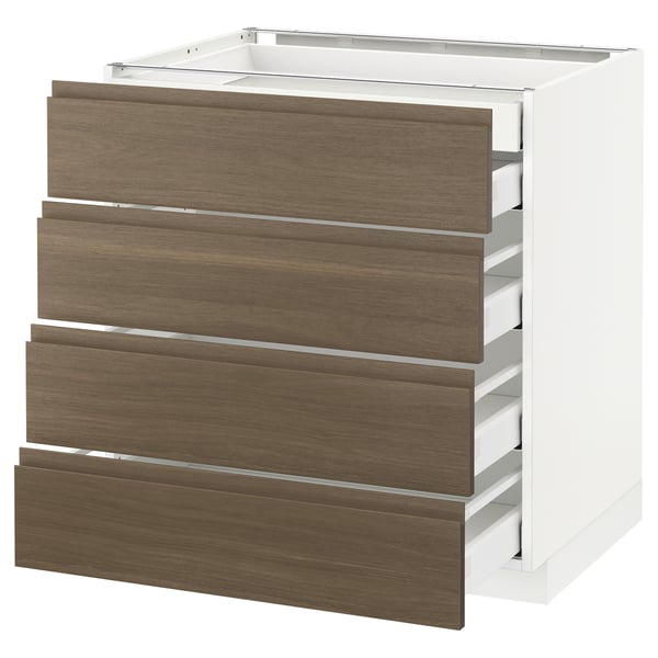 METOD Base cb 4 frnts/2 low/3 md drwrs, white Maximera/Voxtorp walnut, 80x60x80 cm