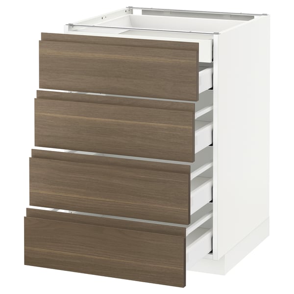 METOD Base cb 4 frnts/2 low/3 md drwrs, white Maximera/Voxtorp walnut, 60x60x80 cm
