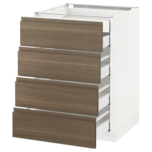 METOD kitchen unit, white, 4 drawers, dark walnut fronts.