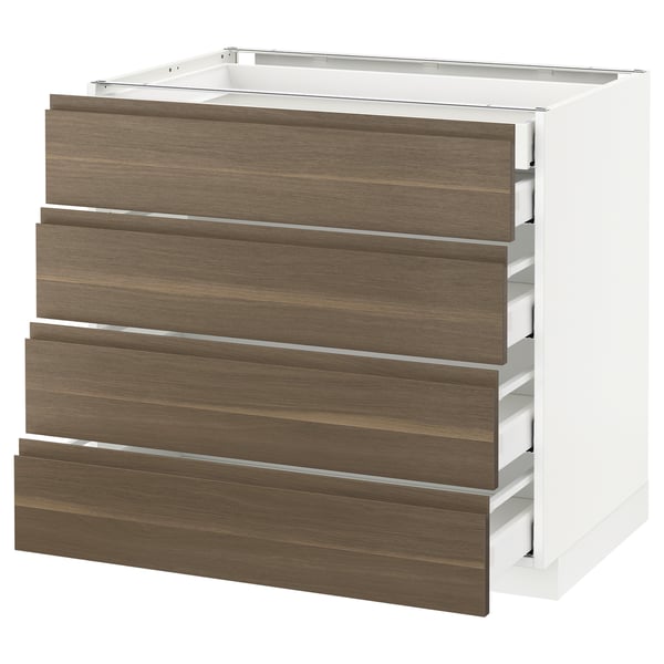 METOD Base cb 4 frnts/2 low/3 md drwrs, white Maximera/Voxtorp walnut, 90x60x80 cm