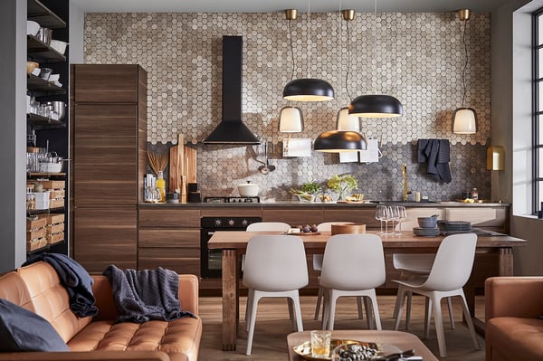 METOD Base cb f HAVSEN snk/3 frnts/2 drws, white Maximera/Voxtorp walnut, 80x60x80 cm