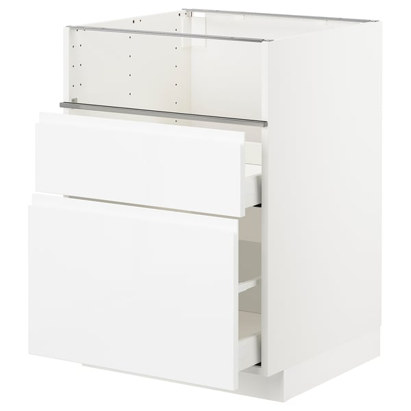 METOD Base cb f hob/fish grill/2 drawers, white/Voxtorp high-gloss/white, 60x60x80 cm