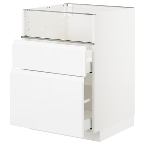 White METOD kitchen unit with high gloss and integrated handles.