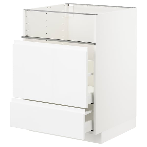 METOD Base cb f hob/fish grill/2 drawers, white/Voxtorp high-gloss/white, 60x60x80 cm
