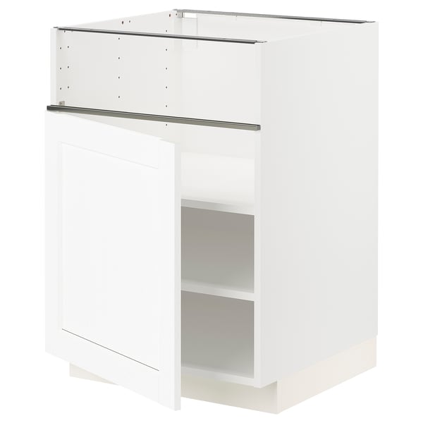 METOD Base cb f hob/fish grill/door, white Enköping/white wood effect, 60x60x80 cm