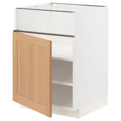 METOD Base cb f hob/fish grill/door, white/Vedhamn oak, 60x60x80 cm