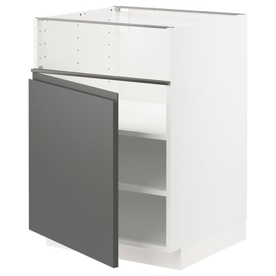 METOD Base cb f hob/fish grill/door, white/Voxtorp dark grey, 60x60x80 cm