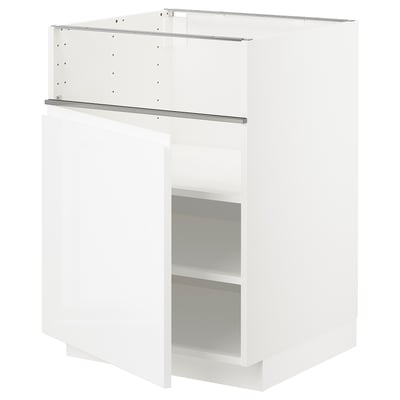 METOD Base cb f hob/fish grill/door, white/Voxtorp high-gloss/white, 60x60x80 cm
