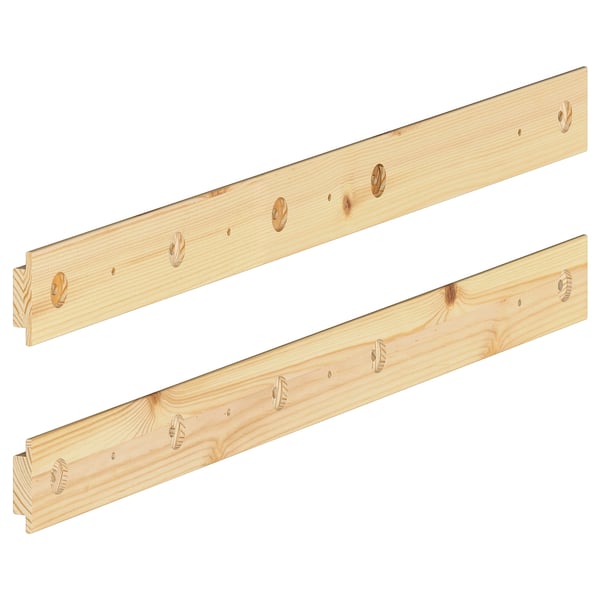 Two light-colored wooden rails, designed for mounting IKEA METOD base cabinets back-to-back or attaching cover panels.