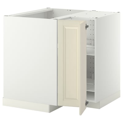 METOD Corner base cabinet with carousel, white/Bodbyn off-white, 88x88x80 cm