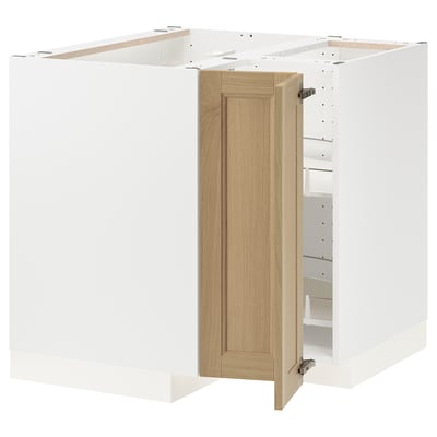 METOD Corner base cabinet with carousel, white/Vedhamn oak, 88x88x80 cm