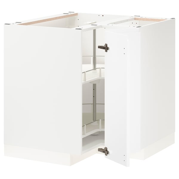 METOD Corner base cabinet with carousel, white/Voxtorp matt white, 88x88x80 cm