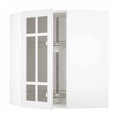 METOD Corner wall cab w carousel/glass dr, white/Stensund white, 68x68x80 cm