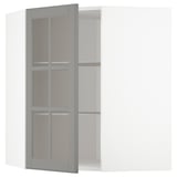 METOD Corner wall cab w shelves/glass dr, white/Bodbyn grey, 68x68x80 cm