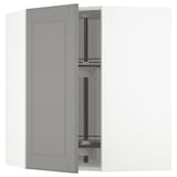 METOD Corner wall cabinet with carousel, white/Bodbyn grey, 68x68x80 cm