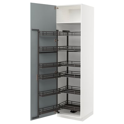 METOD High cabinet with pull-out larder, white/Kallarp light grey-blue, 60x60x220 cm