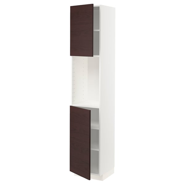 METOD High cabinet with shelves/2 doors, white Askersund/dark brown ash effect, 40x41x200 cm