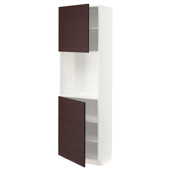 METOD High cabinet with shelves/2 doors, white Askersund/dark brown ash effect, 60x41x200 cm
