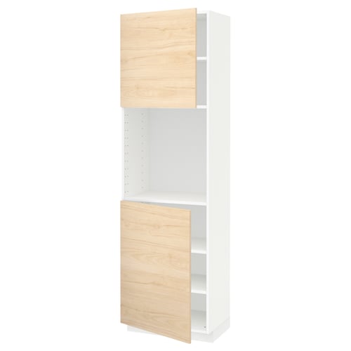 White ikea METOD kitchen cabinet with light wood doors.