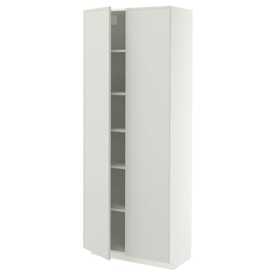 METOD High cabinet with shelves/2 doors, white/Aspudden light grey, 80x41x200 cm