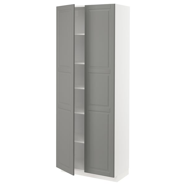 METOD High cabinet with shelves/2 doors, white/Bodbyn grey, 80x41x200 cm