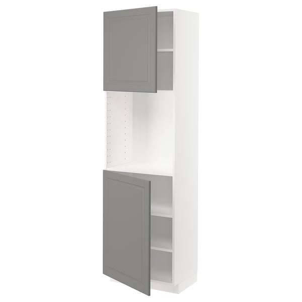 METOD High cabinet with shelves/2 doors, white/Bodbyn grey, 60x41x200 cm