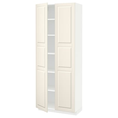 METOD High cabinet with shelves/2 doors, white/Bodbyn off-white, 80x41x200 cm