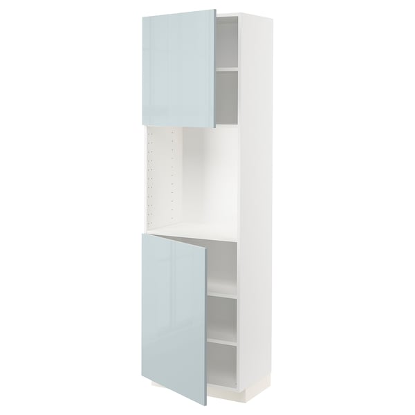 METOD High cabinet with shelves/2 doors, white/Kallarp light grey-blue, 60x41x200 cm