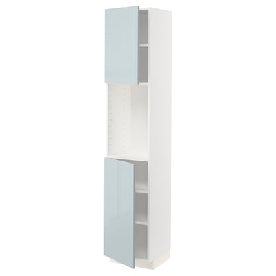 METOD High cabinet with shelves/2 doors, white/Kallarp light grey-blue, 40x41x200 cm