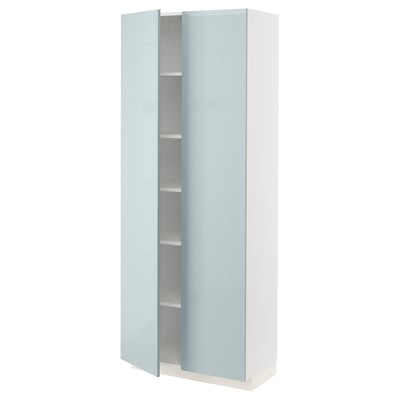 METOD High cabinet with shelves/2 doors, white/Kallarp light grey-blue, 80x41x200 cm