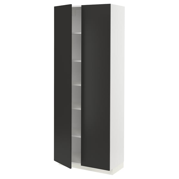METOD High cabinet with shelves/2 doors, white/Nickebo matt anthracite, 80x41x200 cm