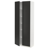 METOD High cabinet with shelves/2 doors, white/Nickebo matt anthracite, 80x41x200 cm