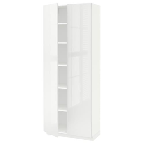 White METOD kitchen cabinet, tall with 2 doors and 5 shelves, modern design.