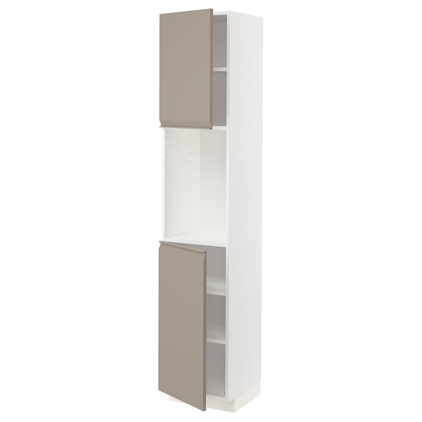 METOD High cabinet with shelves/2 doors, white/Upplöv matt dark beige, 40x41x200 cm