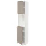 METOD High cabinet with shelves/2 doors, white/Upplöv matt dark beige, 40x41x200 cm