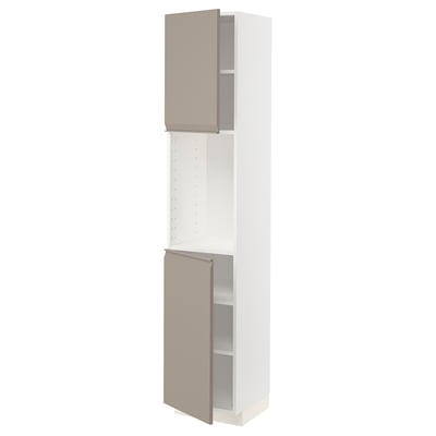 METOD High cabinet with shelves/2 doors, white/Upplöv matt dark beige, 40x41x200 cm