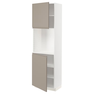 METOD High cabinet with shelves/2 doors, white/Upplöv matt dark beige, 60x41x200 cm