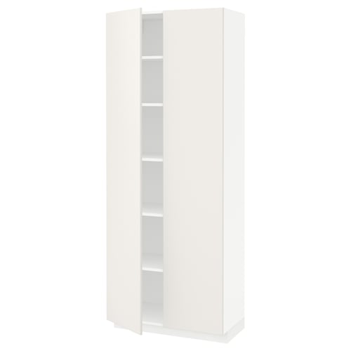 METOD kitchen cabinet in white, high with multiple shelves, modern smooth design, includes hinges, sturdy, adjustable shelves.