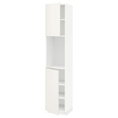 This image shows a tall, white METOD kitchen cabinet with adjustable shelves and reversible doors.