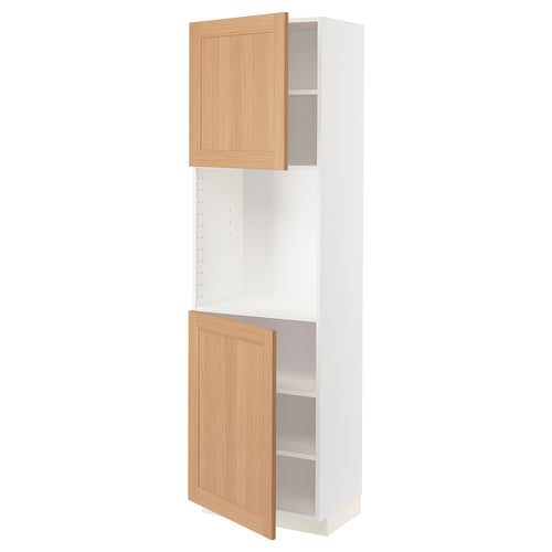 METOD kitchen unit with light oak doors and white cabinet, sleek design.