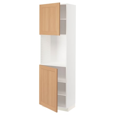 METOD High cabinet with shelves/2 doors, white/Vedhamn oak, 60x41x200 cm