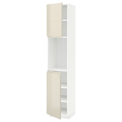 METOD High cabinet with shelves/2 doors, white/Voxtorp high-gloss light beige, 40x41x200 cm