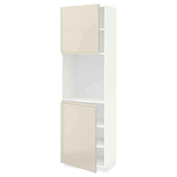 METOD High cabinet with shelves/2 doors, white/Voxtorp high-gloss light beige, 60x41x200 cm
