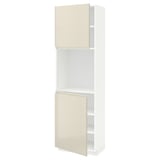 METOD High cabinet with shelves/2 doors, white/Voxtorp high-gloss light beige, 60x41x200 cm