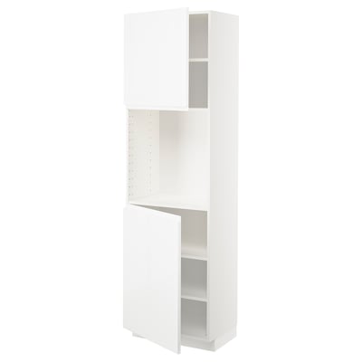 METOD High cabinet with shelves/2 doors, white/Voxtorp high-gloss/white, 60x41x200 cm