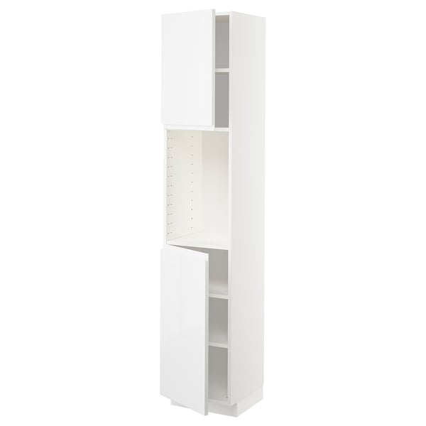 METOD High cabinet with shelves/2 doors, white/Voxtorp high-gloss/white, 40x41x200 cm